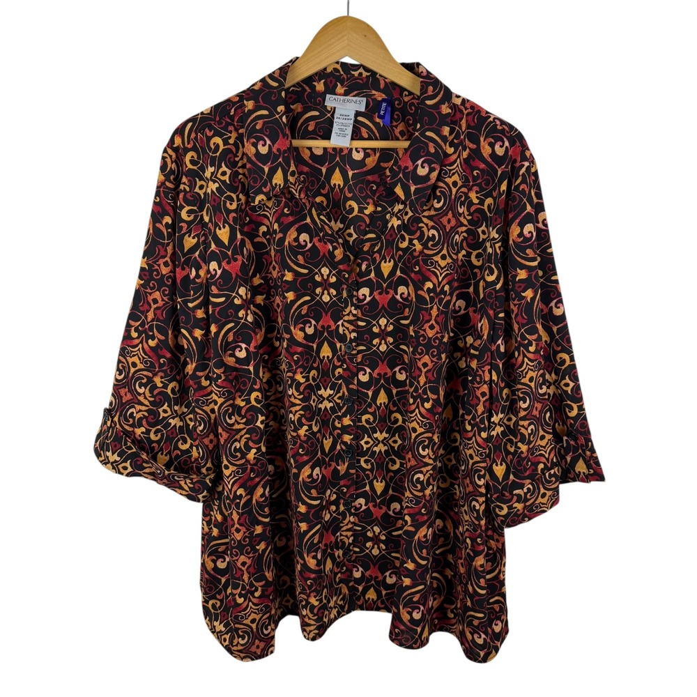 Catherines Paisley Button Front Blouse Size 3XWP Lightweight Comfy Artsy Office